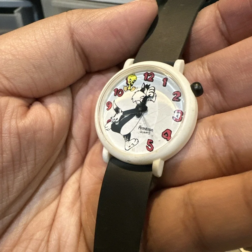 Working Vintage Armitron Quartz Watch Looney Tunes Sylvester & Tweety 32mm Fit 7